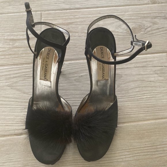 Dolce & Gabbana Black Mink Stiletto Sandals - Picture 2 of 4